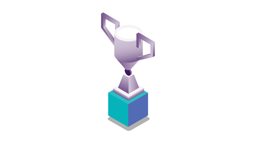 Illustration of a grey trophy on a blue box